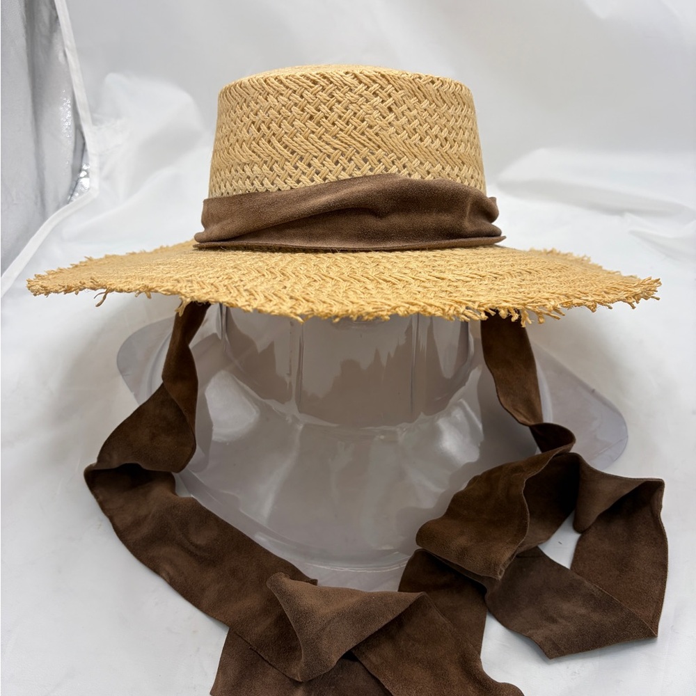 Janessa Leone Boater Straw Sun Hat NWT